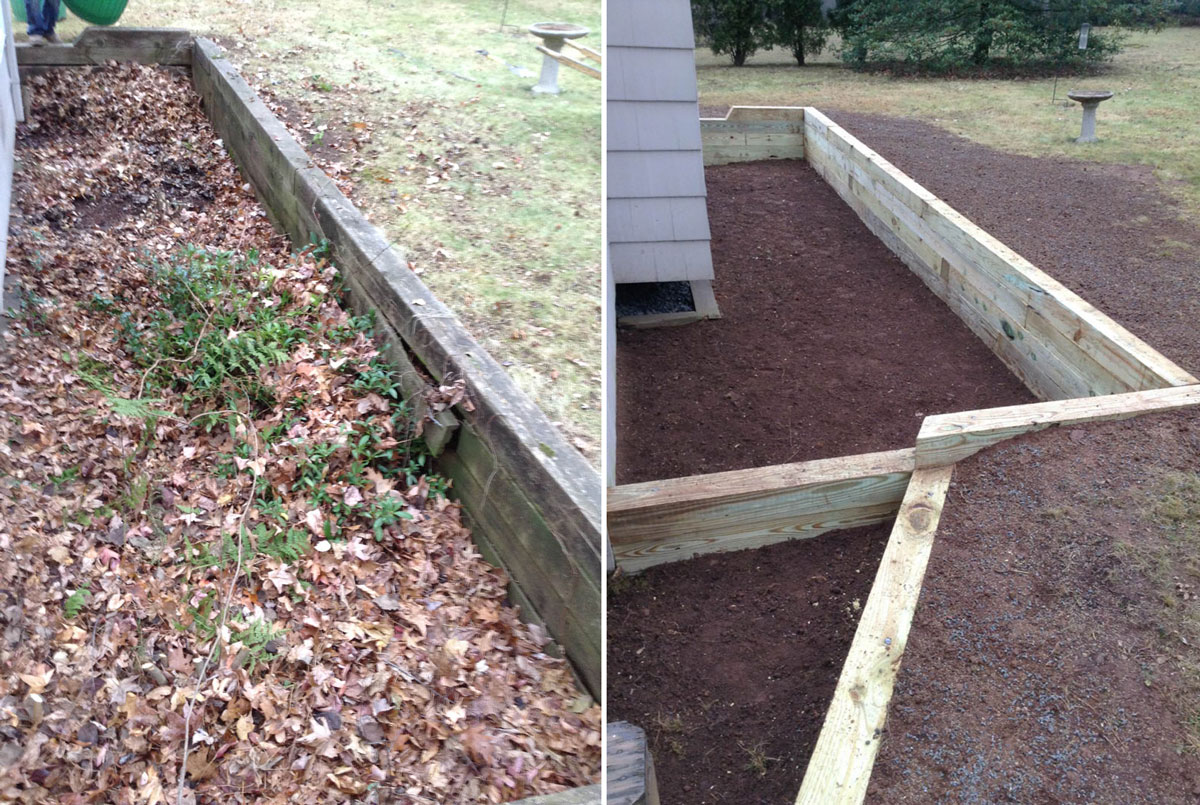 Railroad Tie Retaining Wall - Before & After